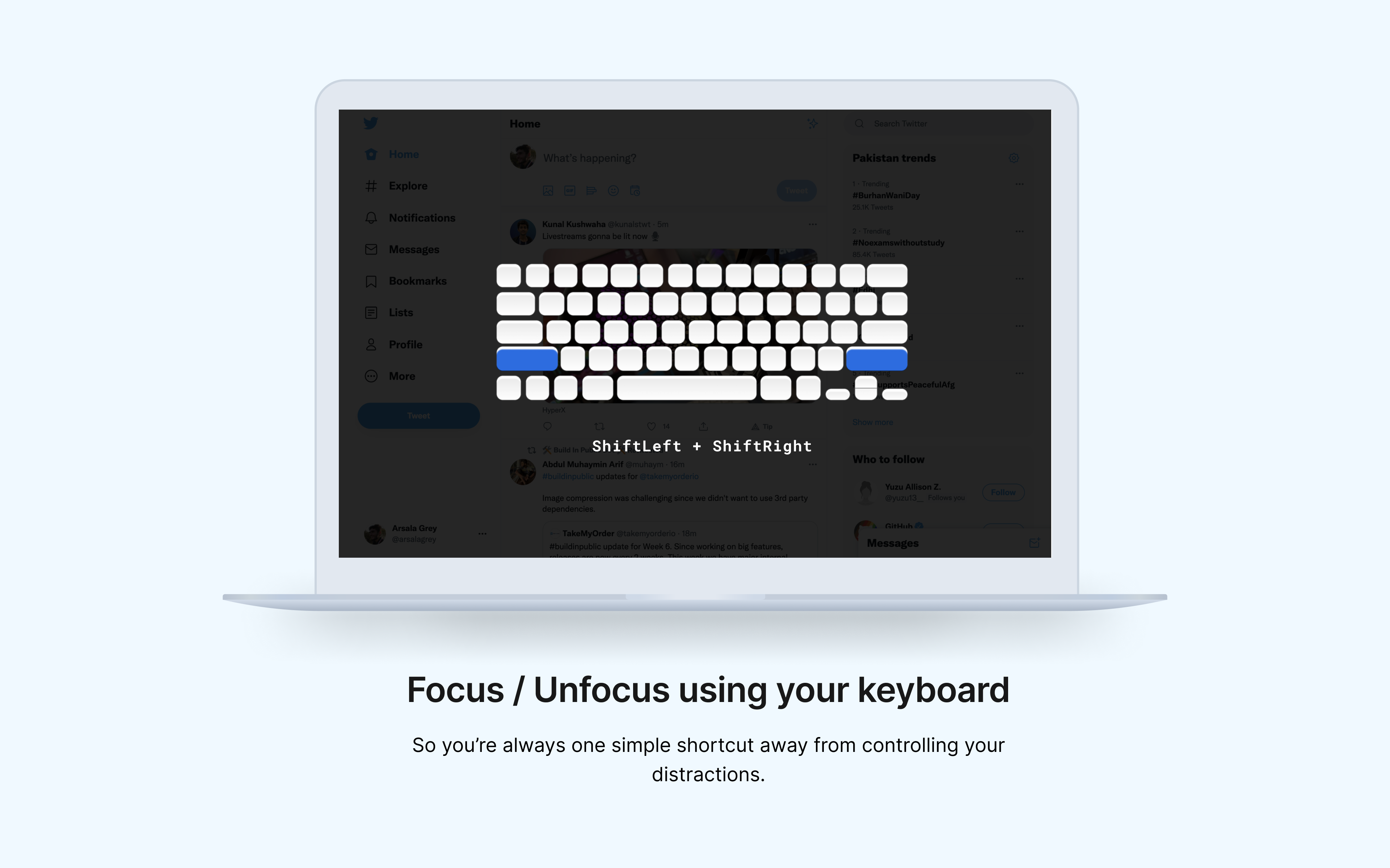 Screenshot showcasing controlling focus using keyboard shortcuts